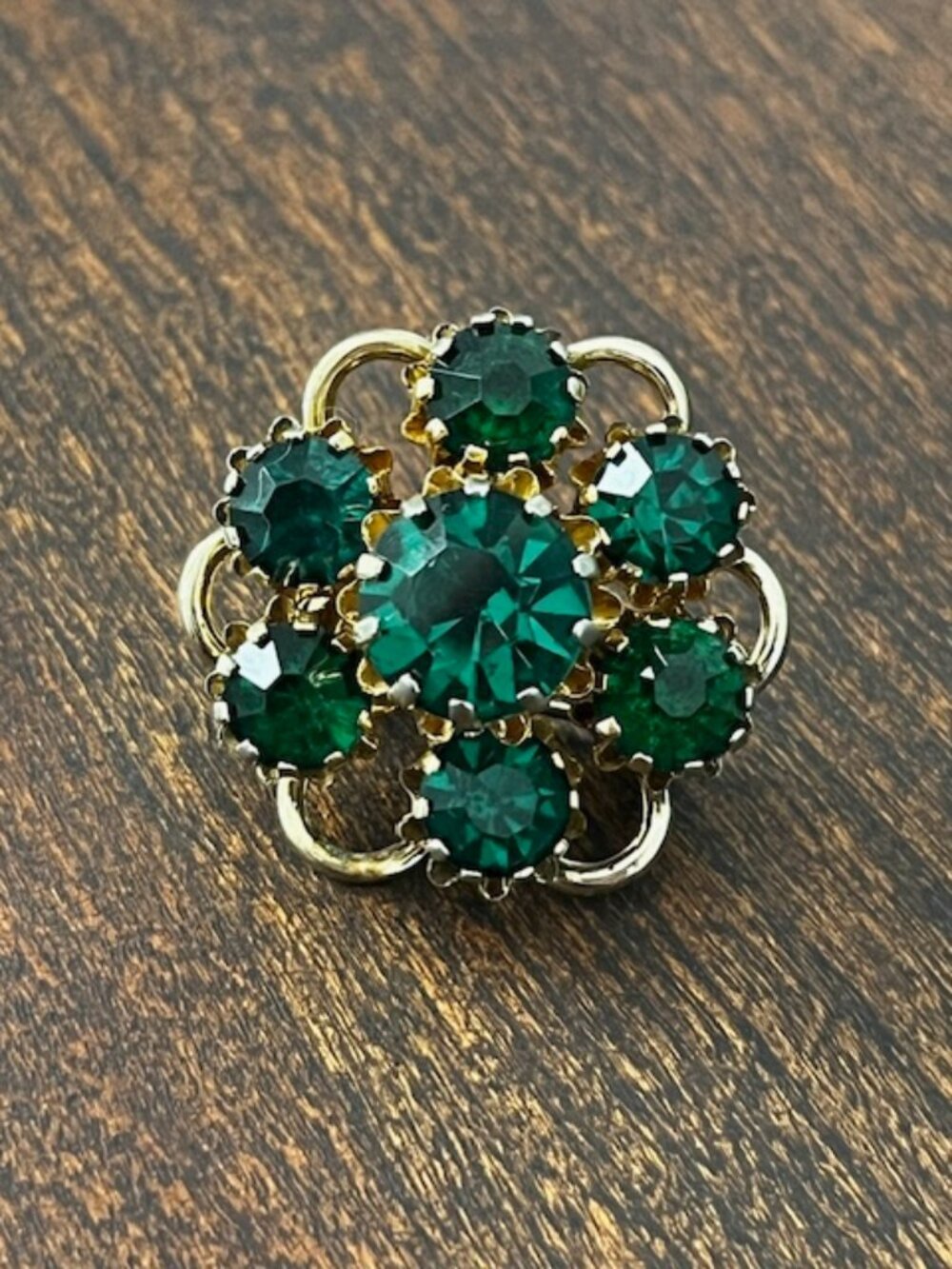 Vintage Coro Brooch Floral Green Stone Gold Tone Setting - Picture 5 of 8